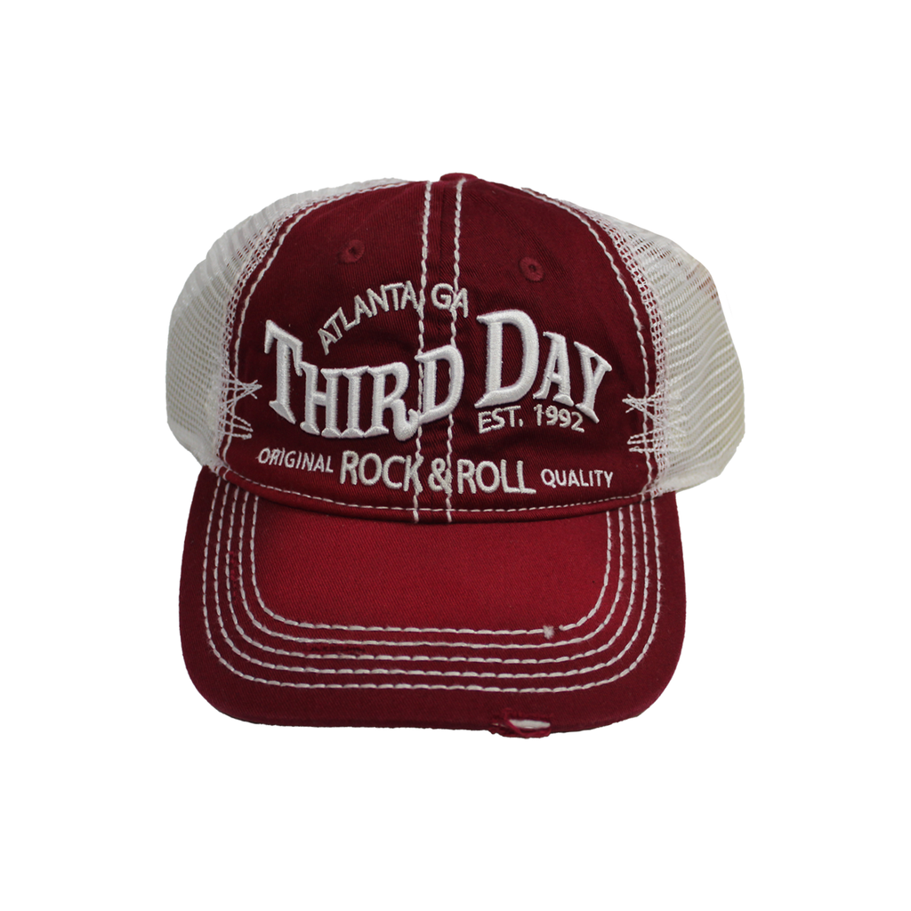 Third Day Vintage Rock and Roll Hat Mesh Red White